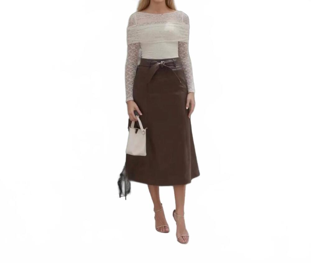 NEW ALBERALKIRK faux leather midi skirt in brown